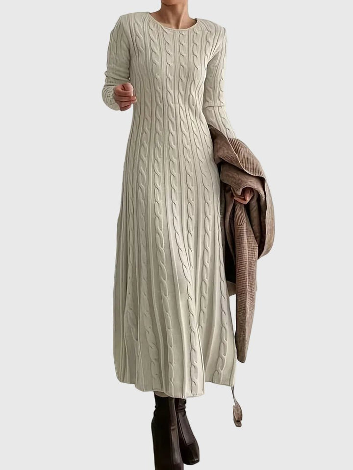 Women's Cable-Knit Long-Sleeve Maxi Jumper Dress - Apricot