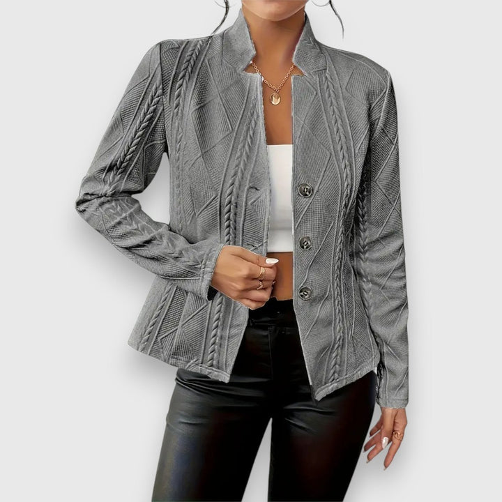 Women's Cable-Knit Mock-Neck Long-Sleeve Fitted Jumper - Grey
