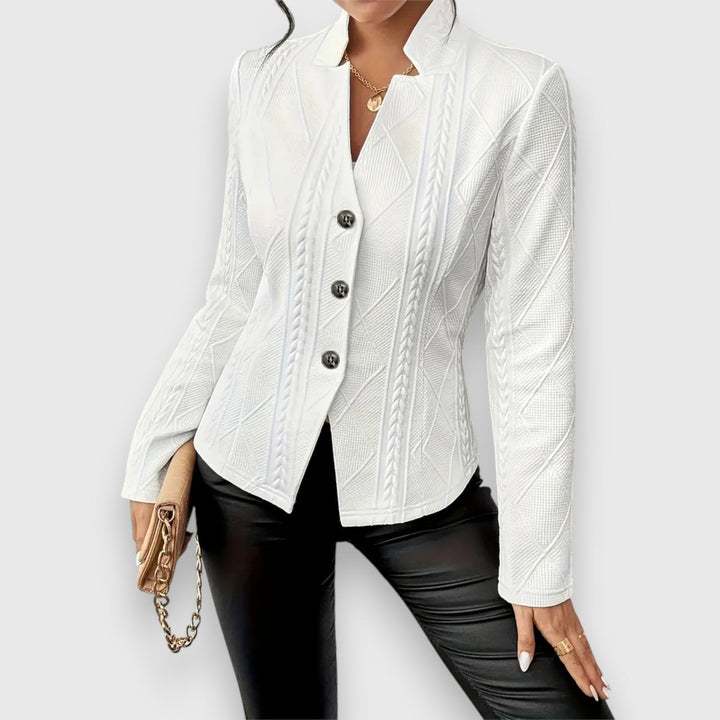 Women's Cable-Knit Mock-Neck Long-Sleeve Fitted Jumper - White