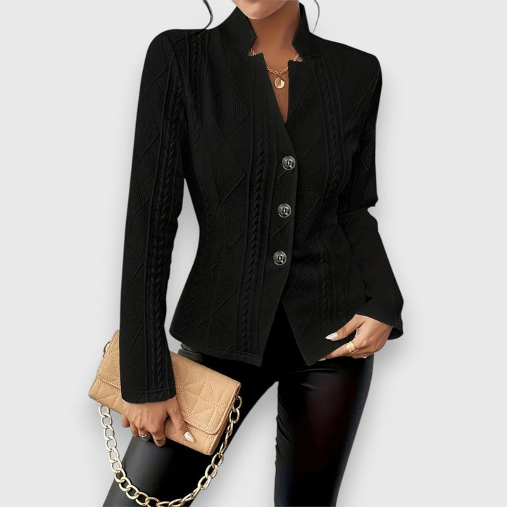 Women's Cable-Knit Mock-Neck Long-Sleeve Fitted Jumper - Black