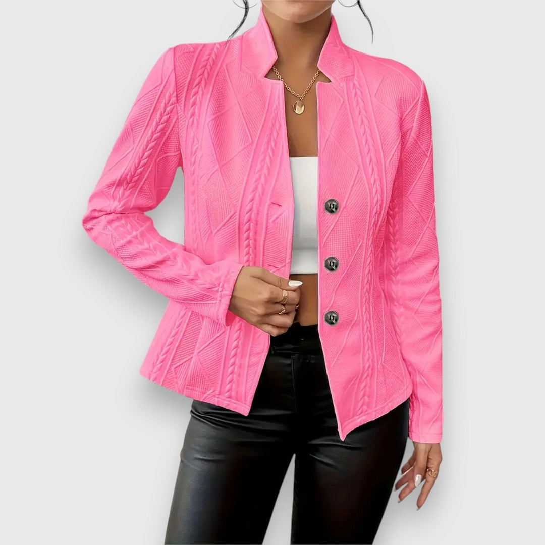 Women's Cable-Knit Mock-Neck Long-Sleeve Fitted Jumper - Pink
