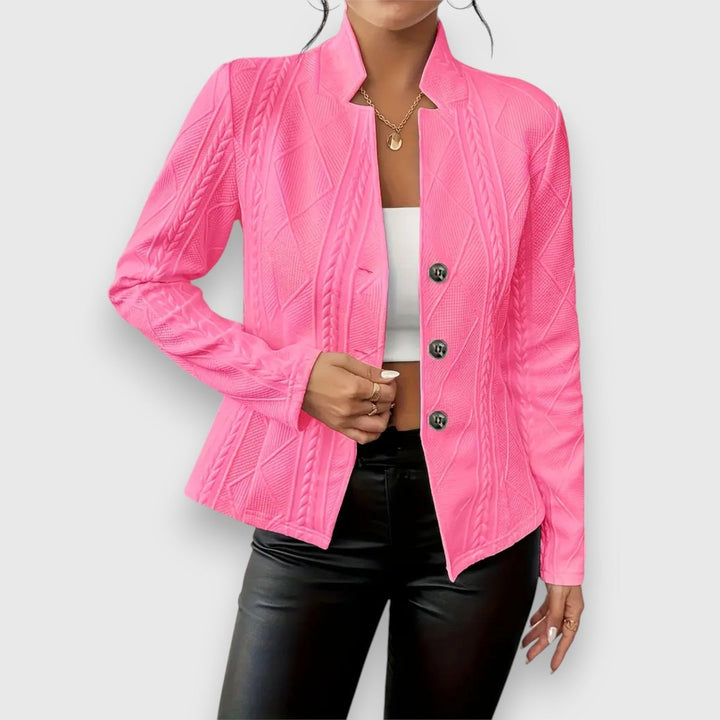 Women's Cable-Knit Mock-Neck Long-Sleeve Fitted Jumper - Pink