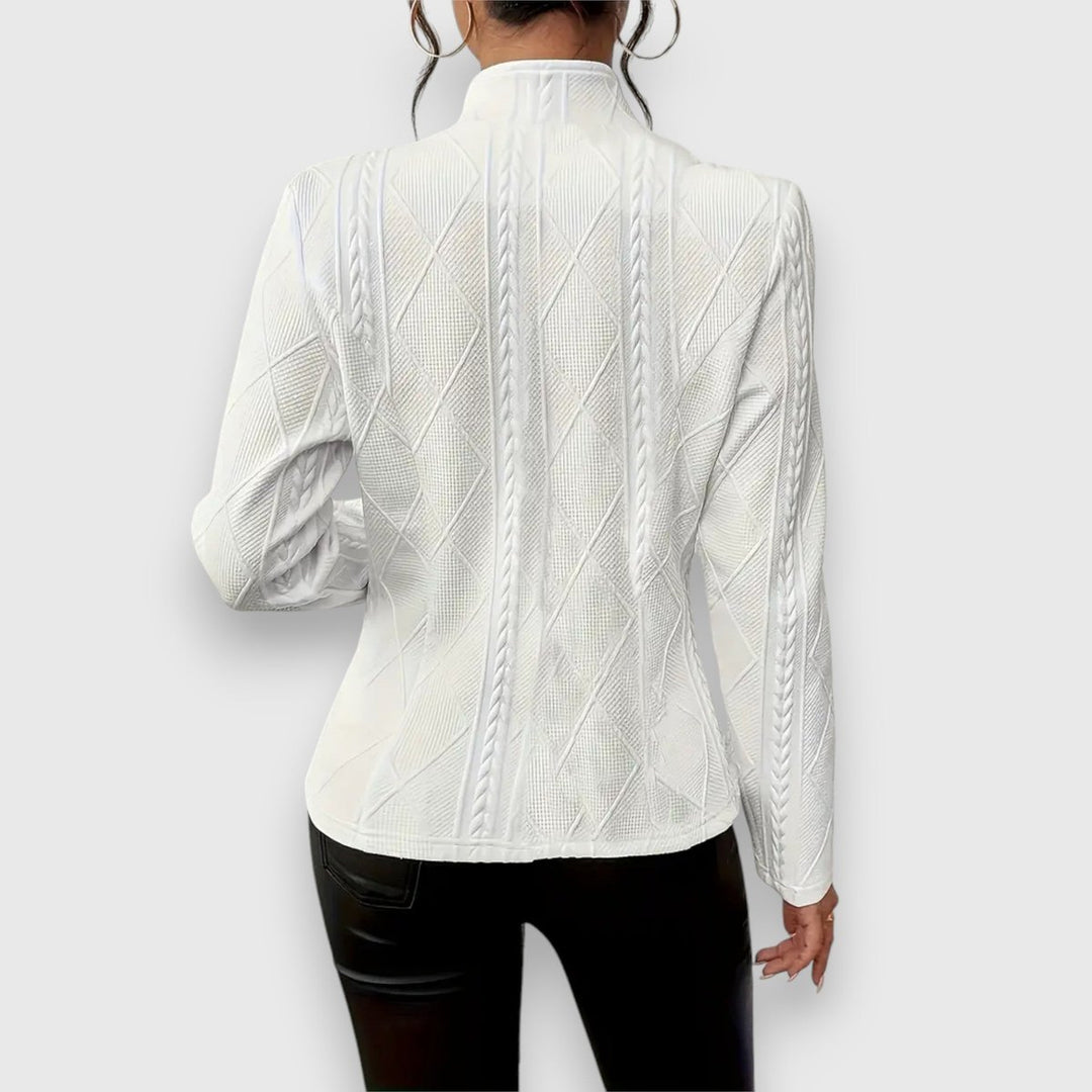 Women's Cable-Knit Mock-Neck Long-Sleeve Fitted Jumper