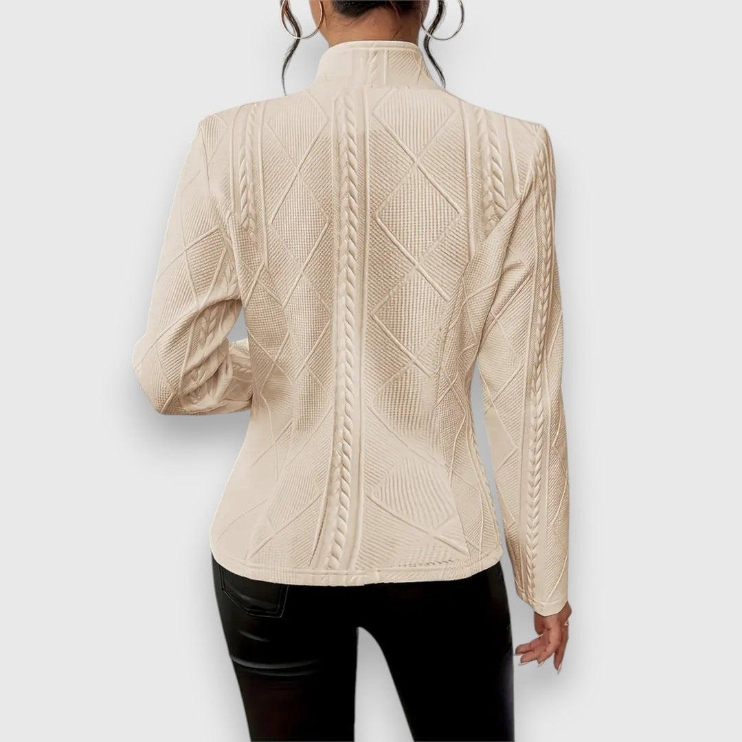 Women's Cable-Knit Mock-Neck Long-Sleeve Fitted Jumper