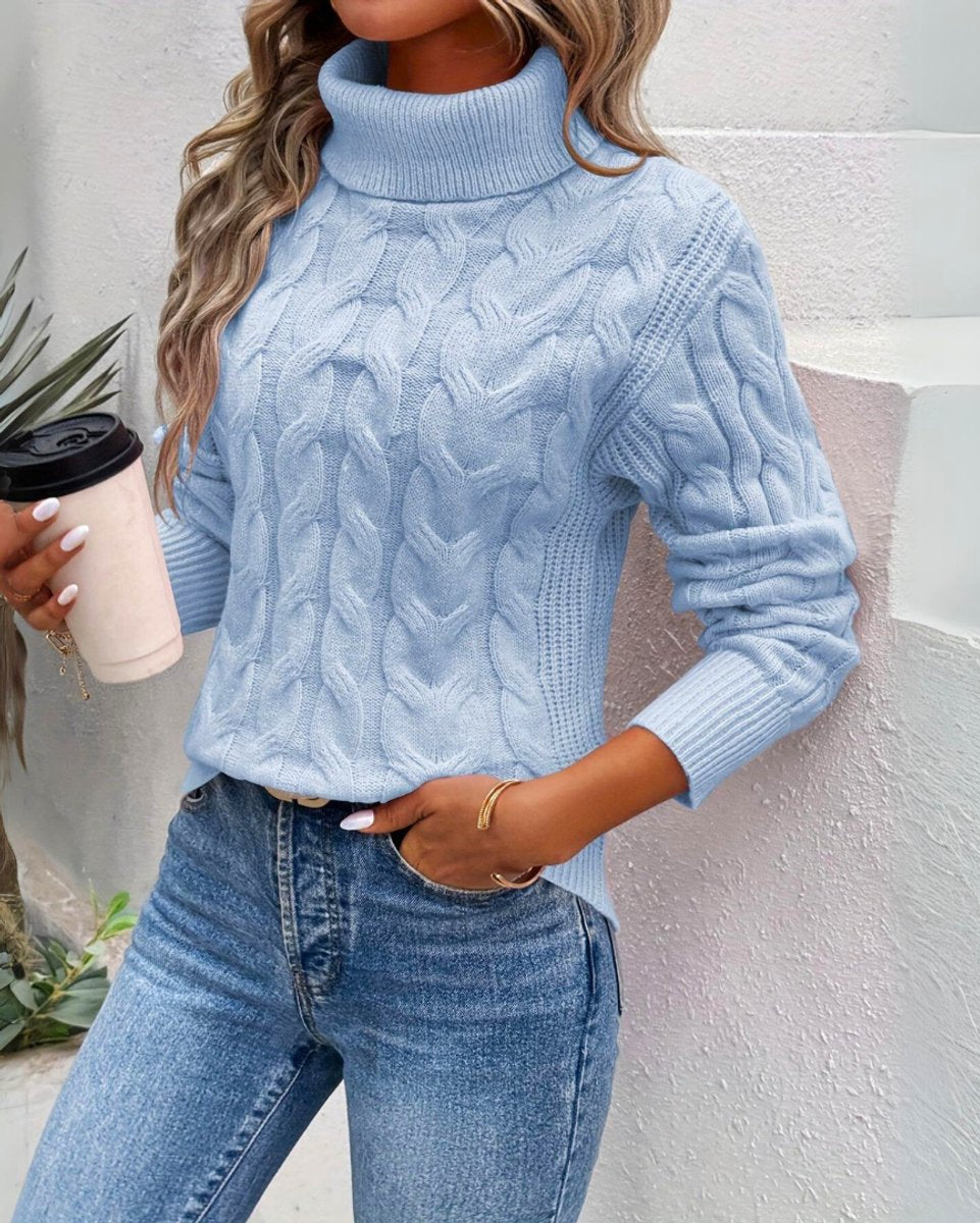 Women's Cable-Knit Turtleneck Sweater Long Sleeve Pullover Jumper