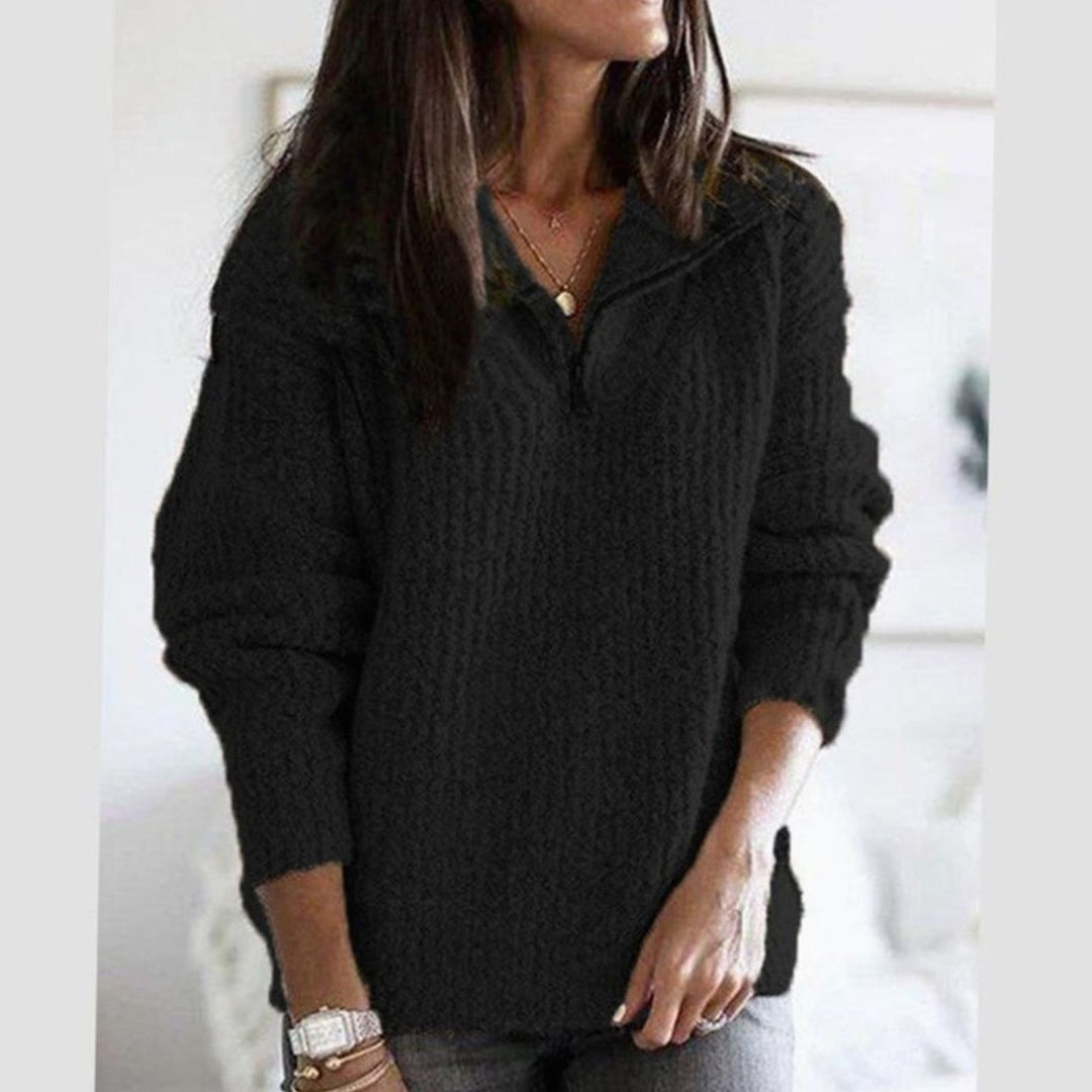 Women's Cable-Knit V-Neck Zip-Up Ribbed Sweater