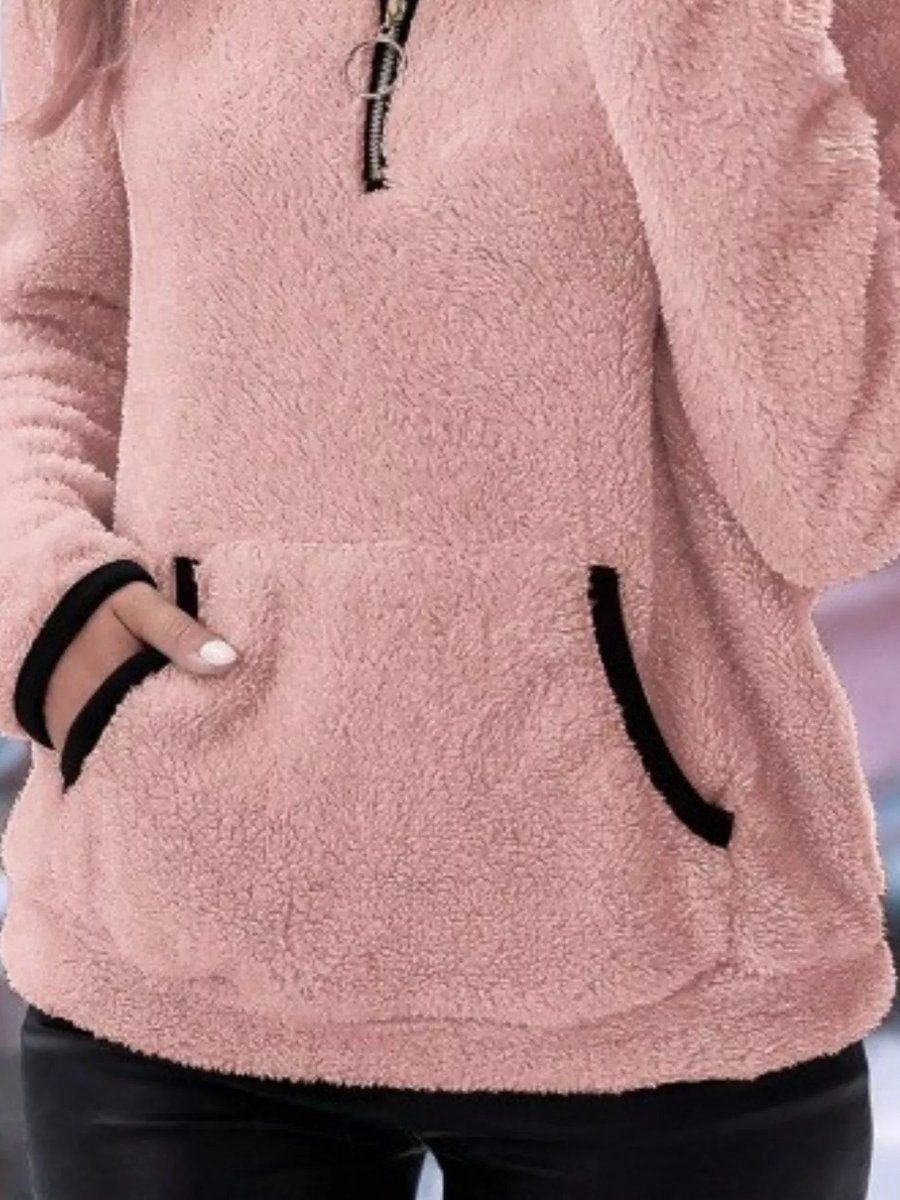 Womens Cardigan Half-Zip Fluffy Fleece Pullover Jumper