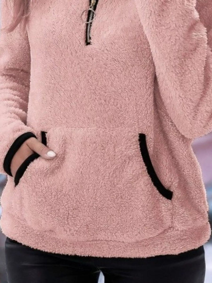 Womens Cardigan Half-Zip Fluffy Fleece Pullover Jumper