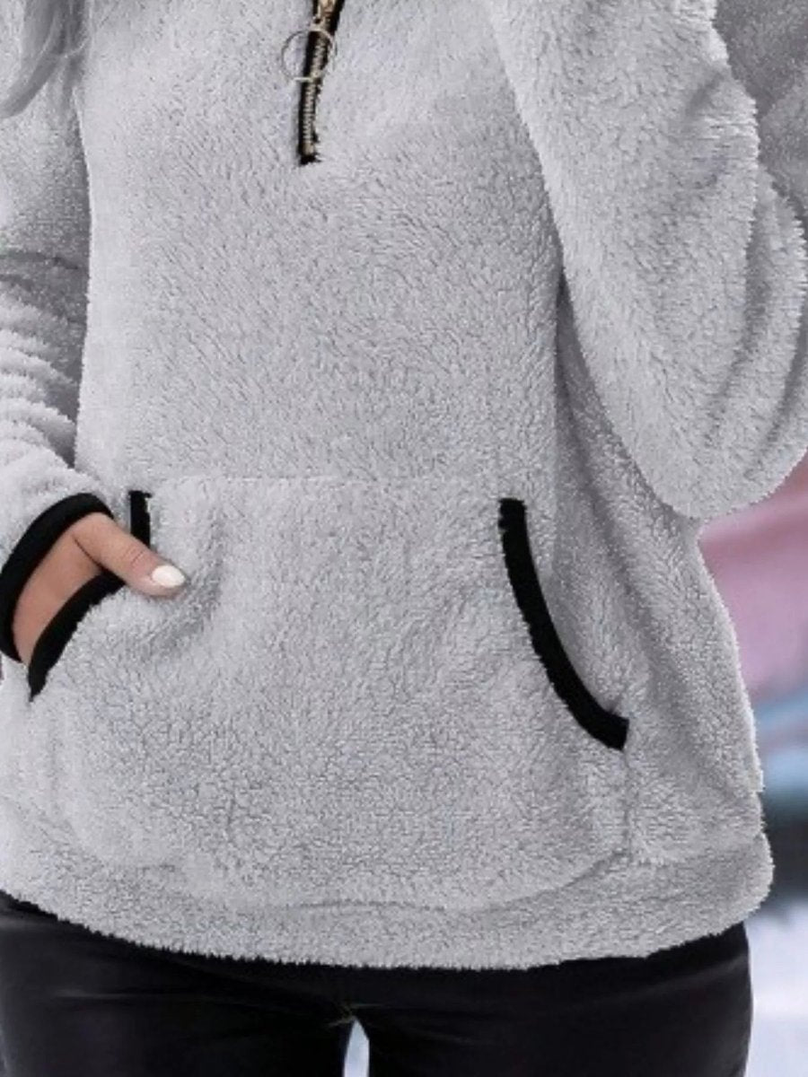 Womens Cardigan Half-Zip Fluffy Fleece Pullover Jumper