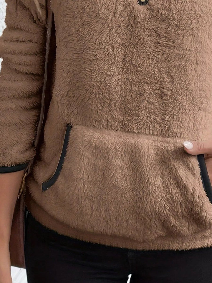 Womens Cardigan Half-Zip Fluffy Fleece Pullover Jumper