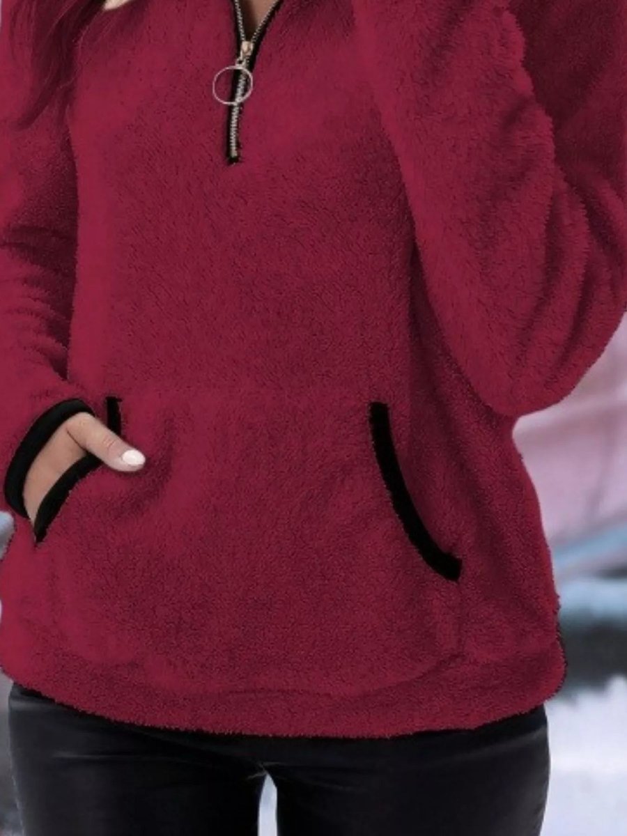 Womens Cardigan Half-Zip Fluffy Fleece Pullover Jumper