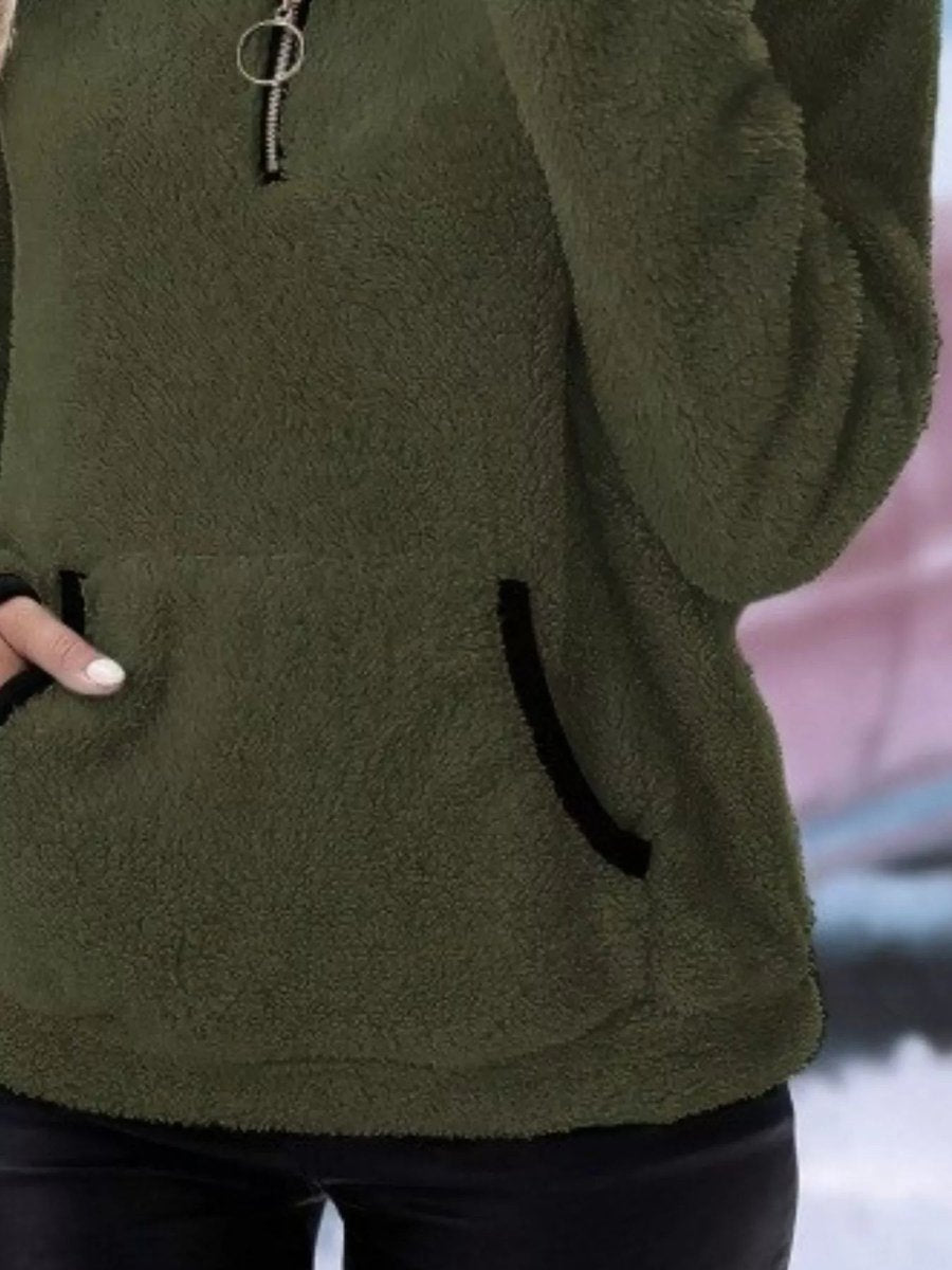 Womens Cardigan Half-Zip Fluffy Fleece Pullover Jumper