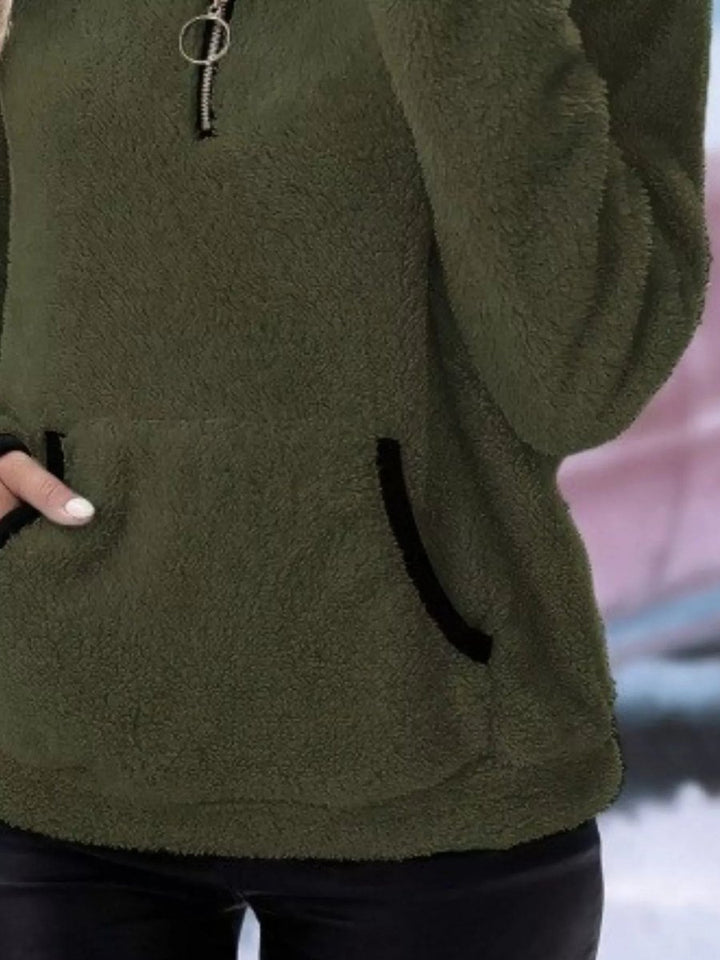 Womens Cardigan Half-Zip Fluffy Fleece Pullover Jumper