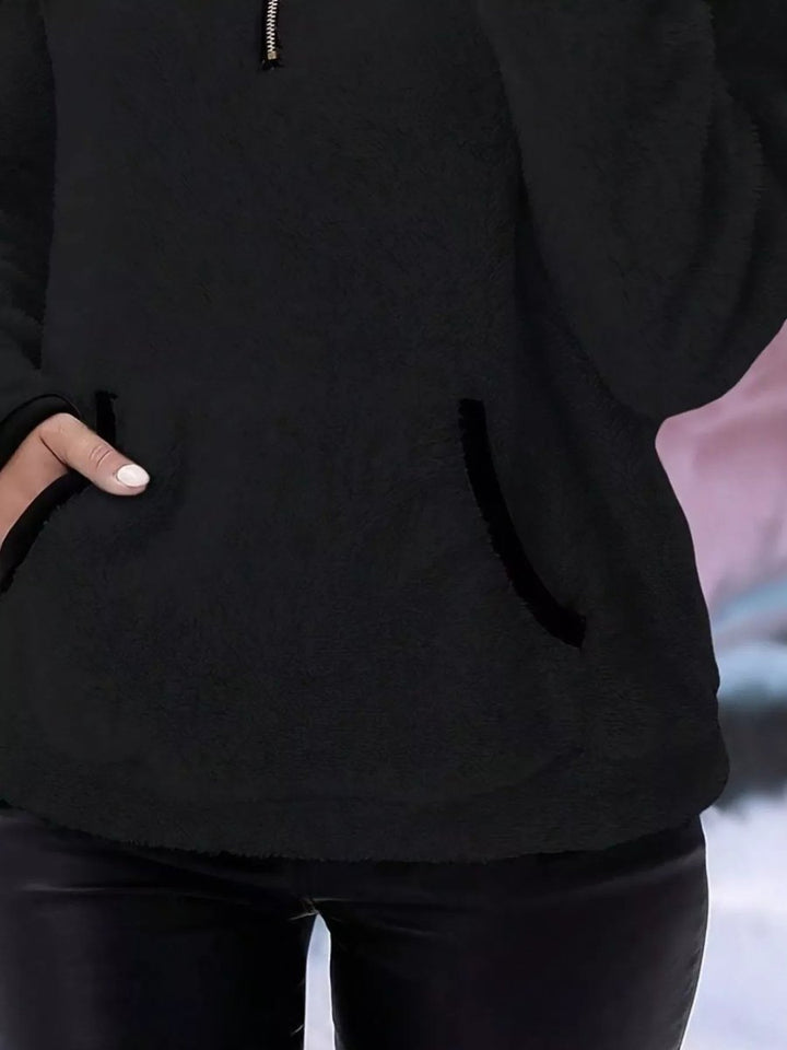 Womens Cardigan Half-Zip Fluffy Fleece Pullover Jumper
