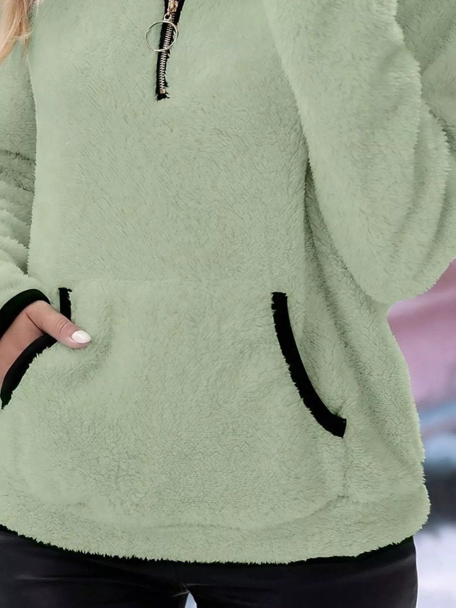Womens Cardigan Half-Zip Fluffy Fleece Pullover Jumper