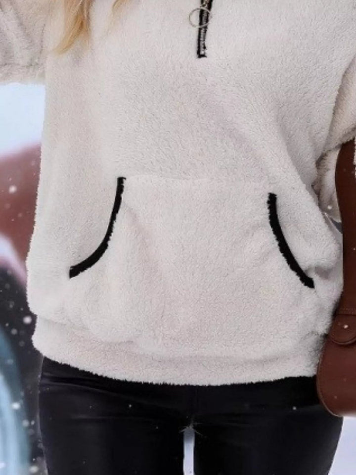 Womens Cardigan Half-Zip Fluffy Fleece Pullover Jumper