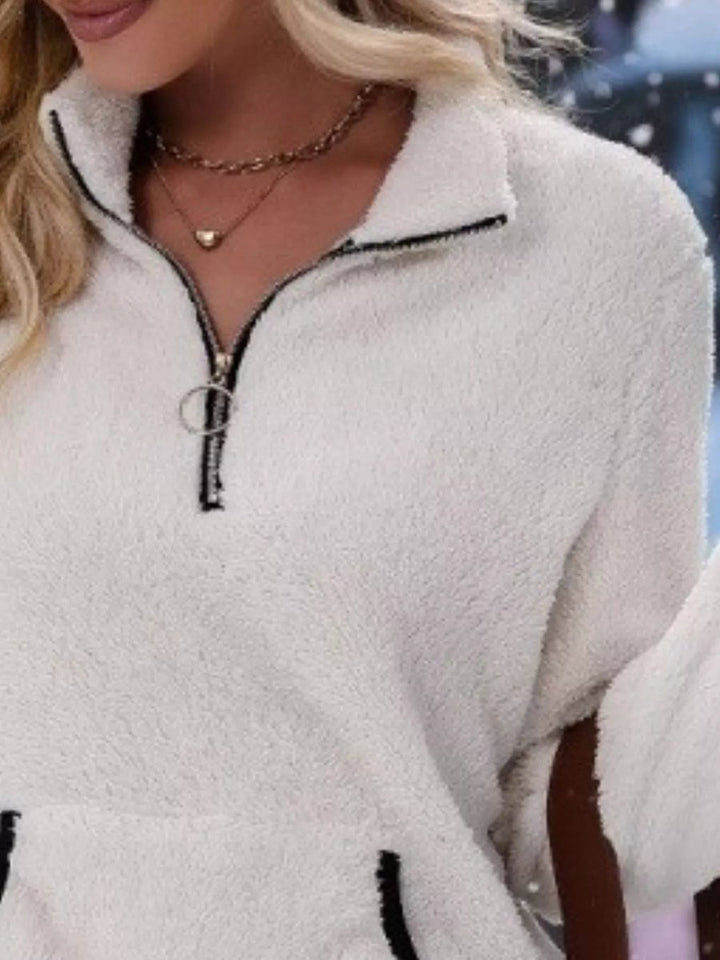 Womens Cardigan Half-Zip Fluffy Fleece Pullover Jumper
