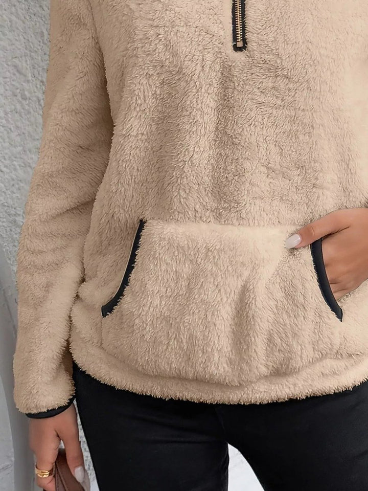 Womens Cardigan Half-Zip Fluffy Fleece Pullover Jumper