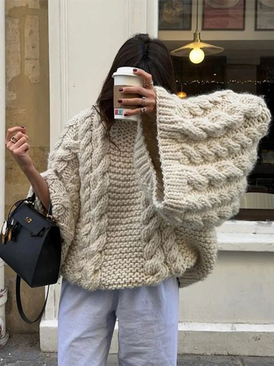 Women's Cardigan Oversized Chunky Cable-Knit Jumper - White