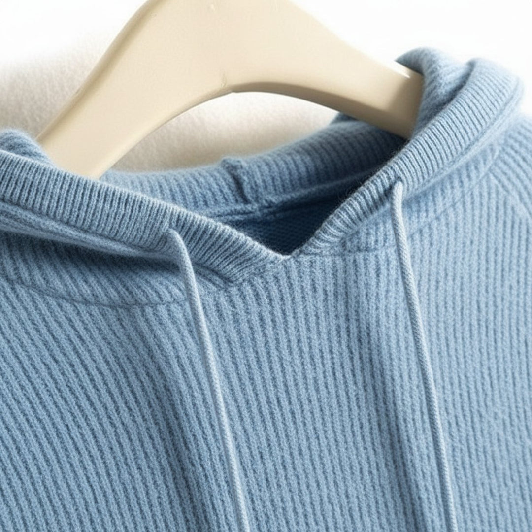 Women's Cashmere Mink Hooded Knit Jumper Drawstring Pullover - Blue