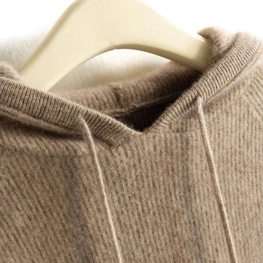 Women's Cashmere Mink Hooded Knit Jumper Drawstring Pullover - Camel