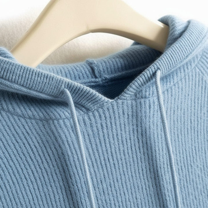 Women's Cashmere Mink Soft-Touch Hooded Knit Jumper - Blue