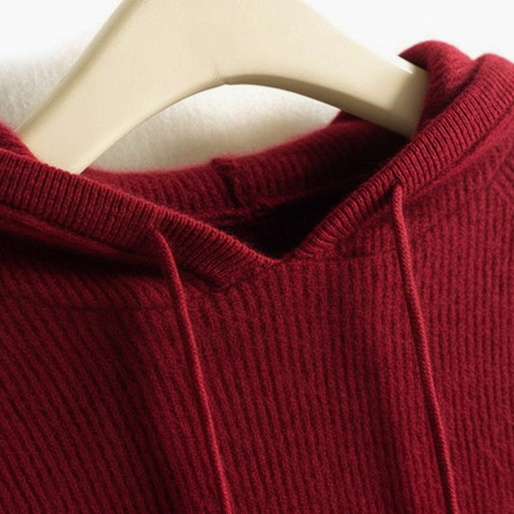 Women's Cashmere Mink Soft-Touch Hooded Knit Jumper - Merlot