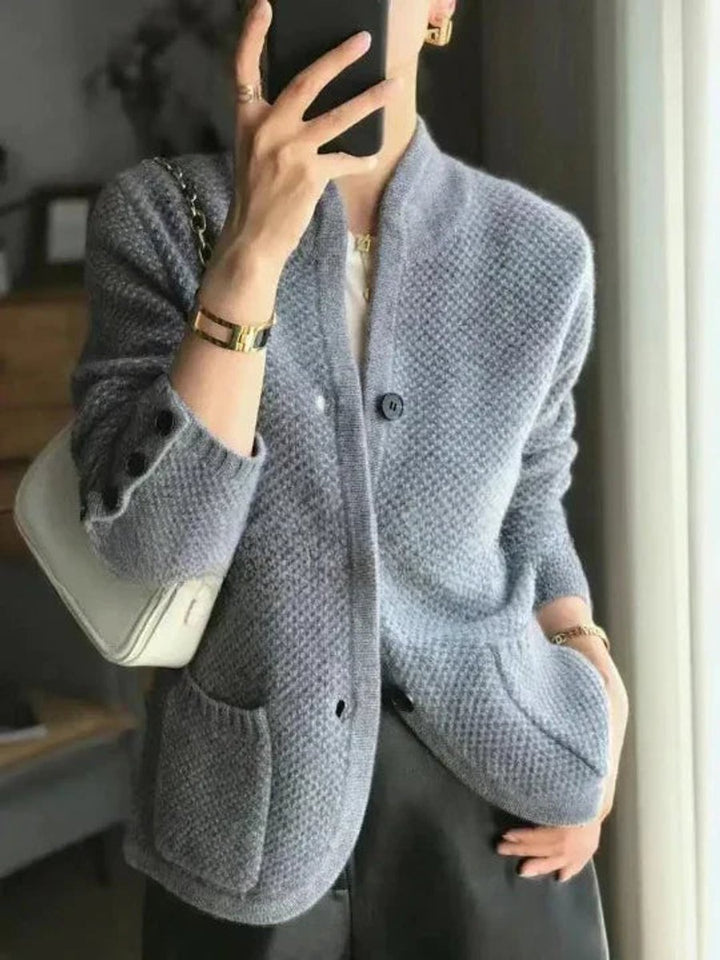 Women's Cashmere Wool Button-Up Knit Cardigan - Blue