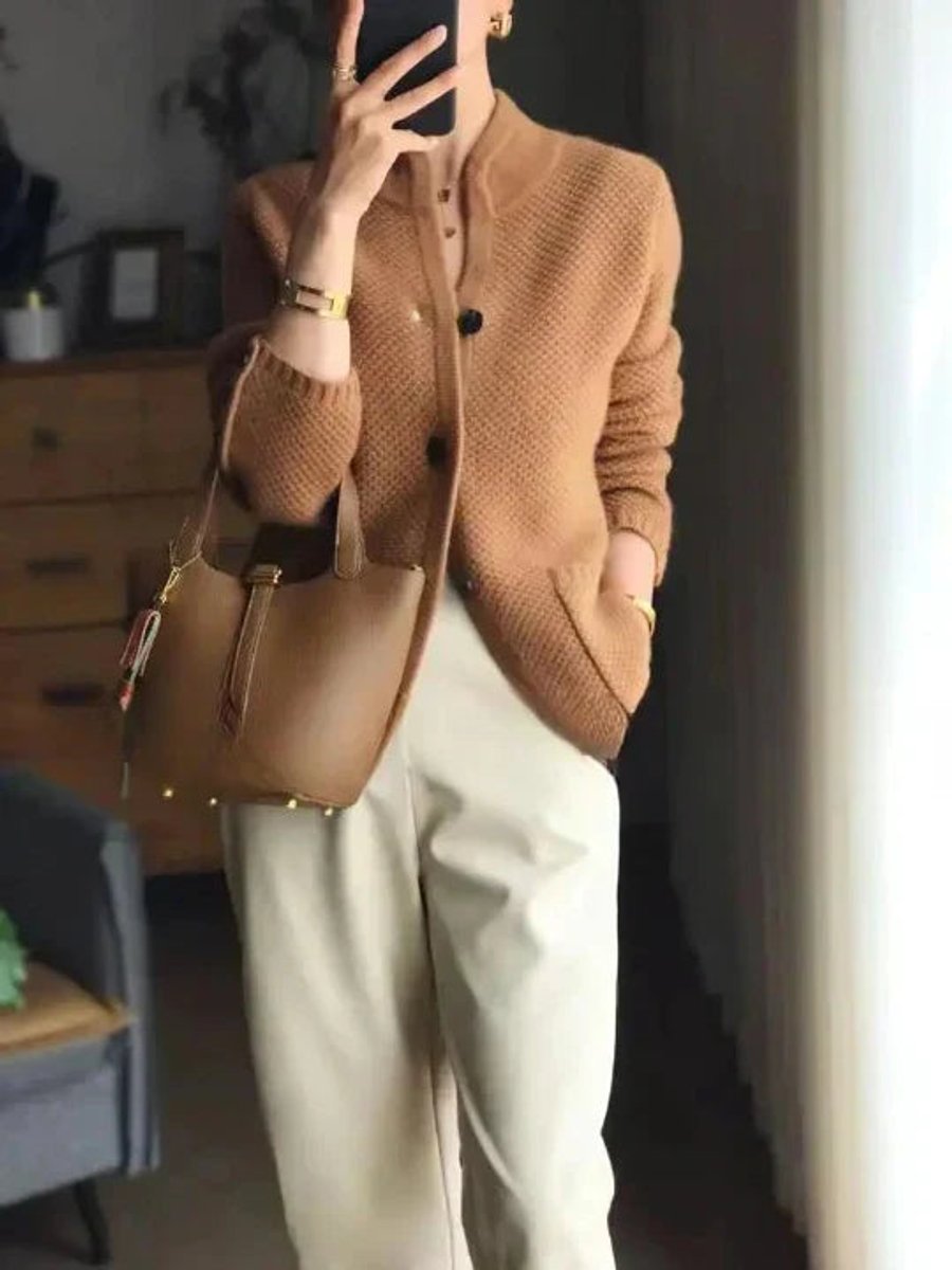 Women's Cashmere Wool Button-Up Knit Cardigan - Brown