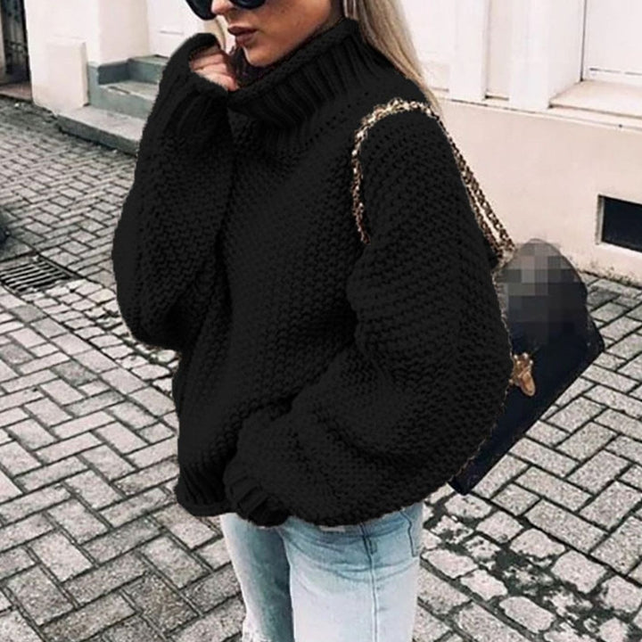 Women's Chunky Knit Oversized Turtleneck Sweater Relaxed Fit - Black