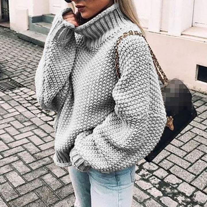Women's Chunky Knit Oversized Turtleneck Sweater Relaxed Fit - Grey
