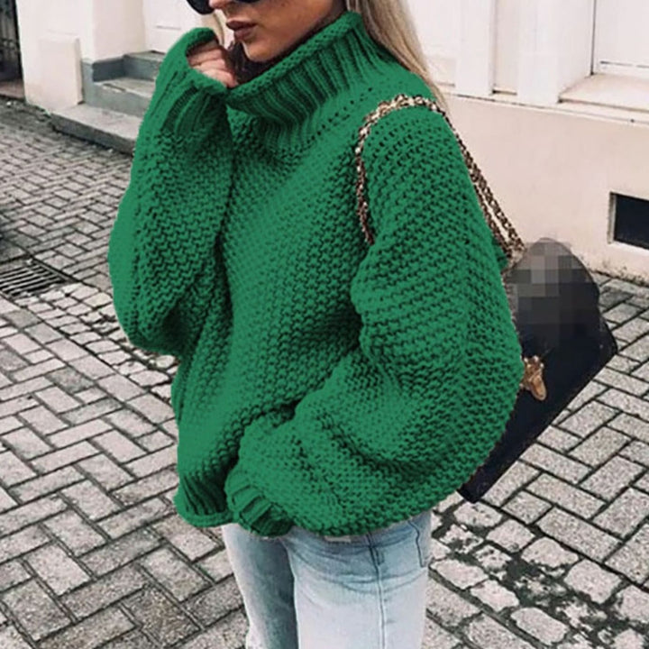 Women's Chunky Knit Oversized Turtleneck Sweater Relaxed Fit - Green