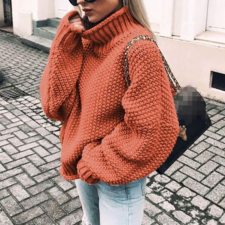 Women's Chunky Knit Oversized Turtleneck Sweater Relaxed Fit - Orange