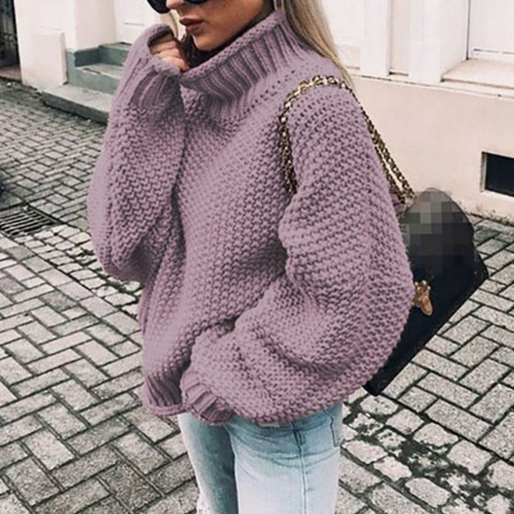 Women's Chunky Knit Oversized Turtleneck Sweater Relaxed Fit - Purple