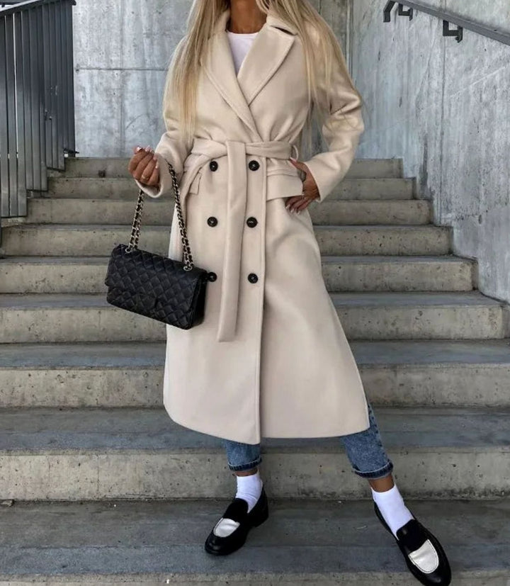 Women's Classic Double-Breasted Long Trench Coat - Khaki