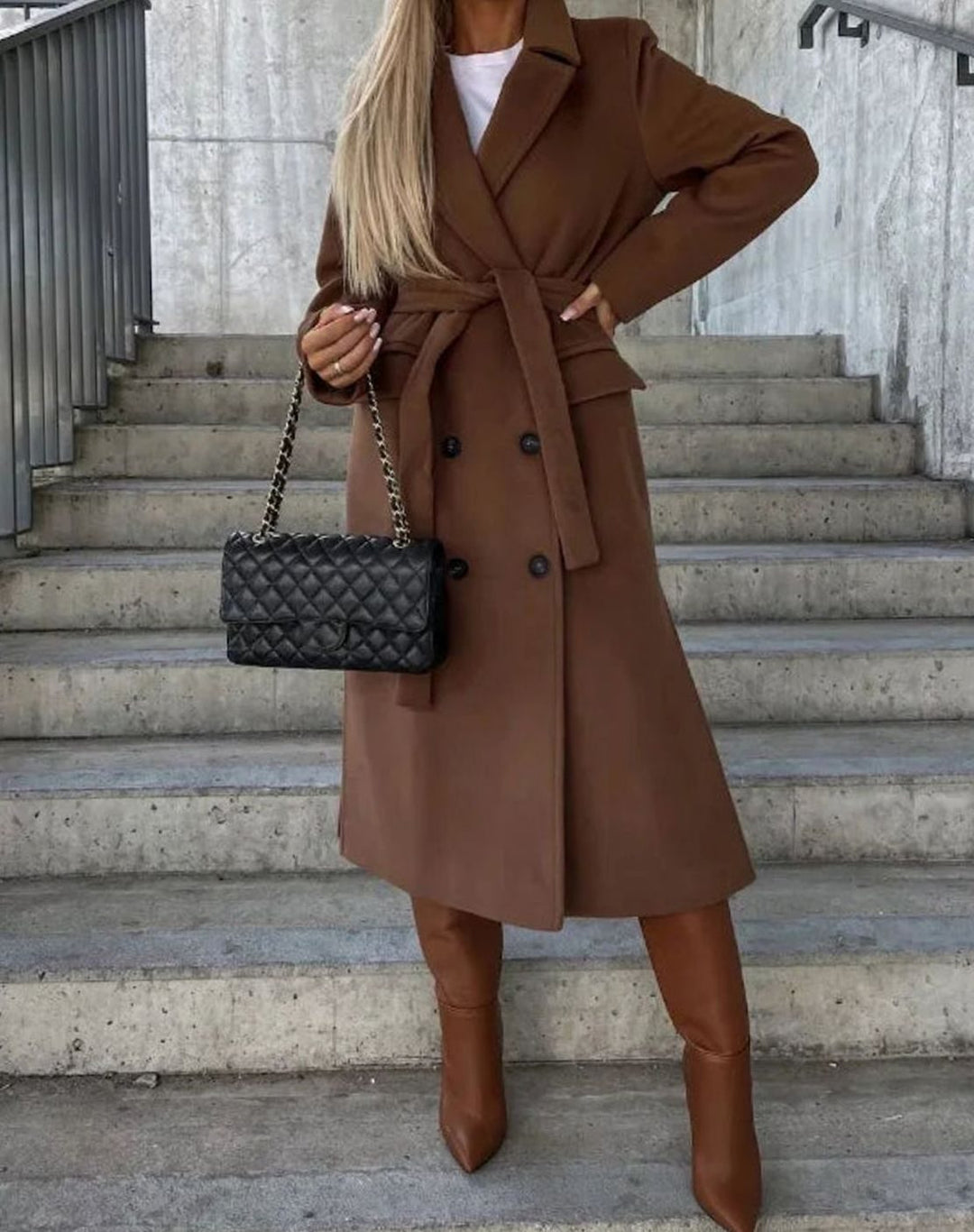 Women's Classic Double-Breasted Long Trench Coat - Brown