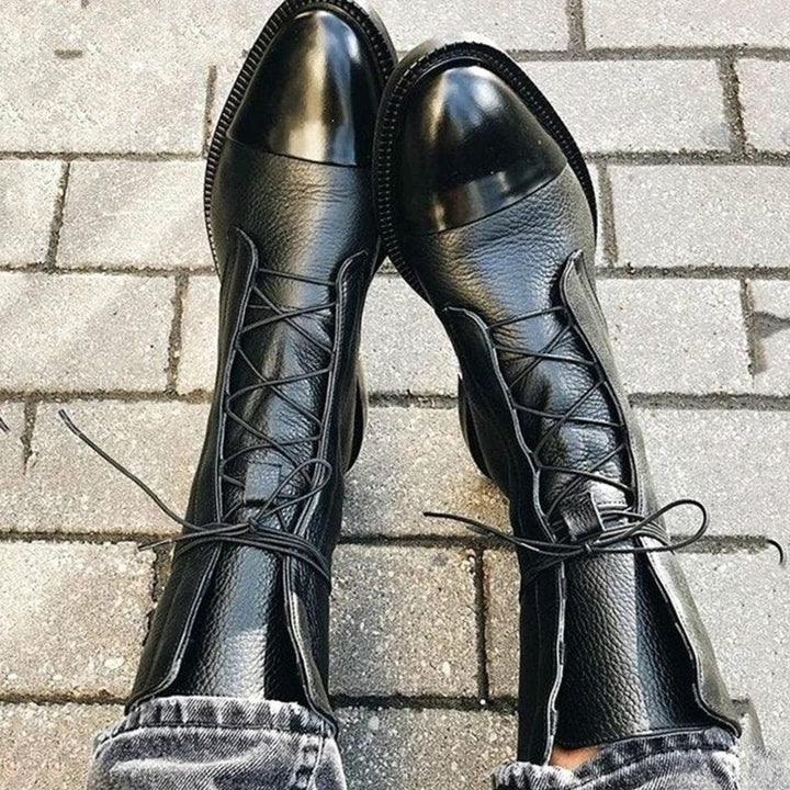 Women's Classic Leather Lace-Up Ankle Boots - Black