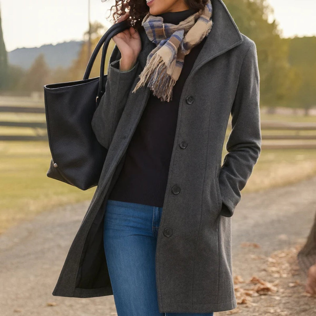 Women's Classic Mid-Length Button-Up Coat - Grey