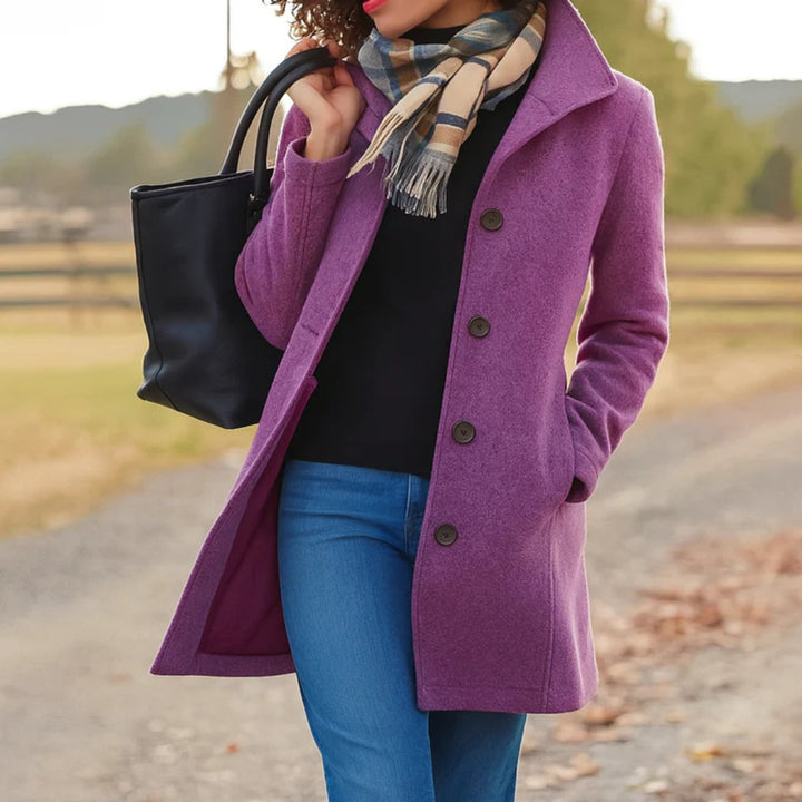 Women's Classic Mid-Length Button-Up Coat - Purple