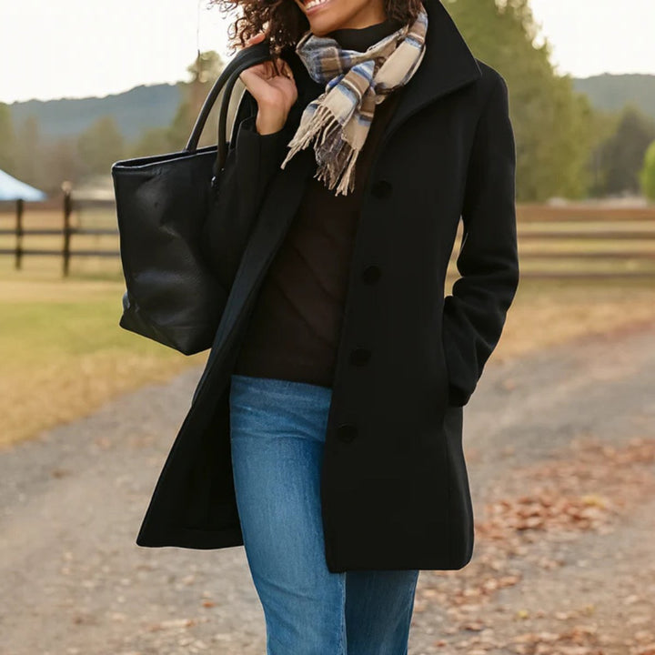 Women's Classic Mid-Length Button-Up Coat - Black