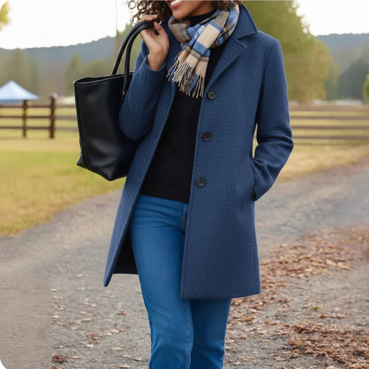 Women's Classic Mid-Length Button-Up Coat - Blue
