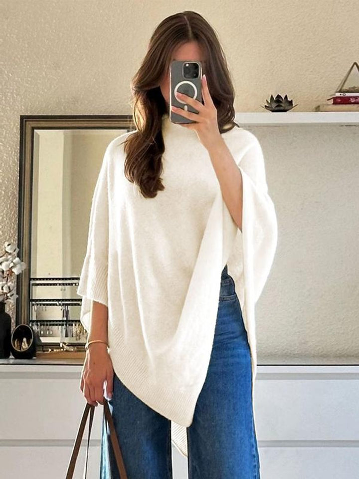 Women's Coat Cape Asymmetric Hem Draped Knit Poncho - Ivory
