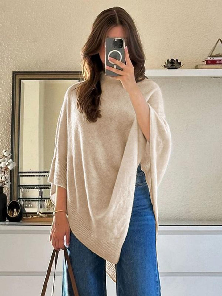 Women's Coat Cape Asymmetric Hem Draped Knit Poncho - Beige