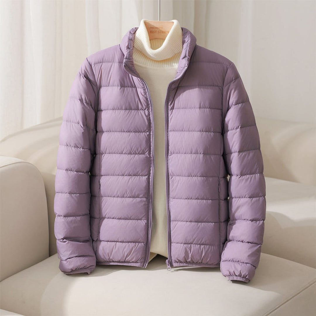 Women's Coat Lightweight Quilted Puffer Stand Collar Jacket - Lavender