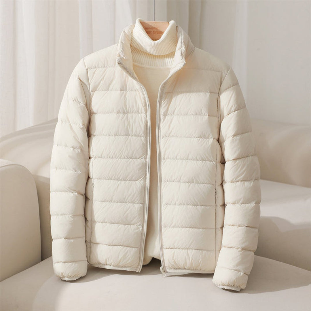 Women's Coat Lightweight Quilted Puffer Stand Collar Jacket - Beige