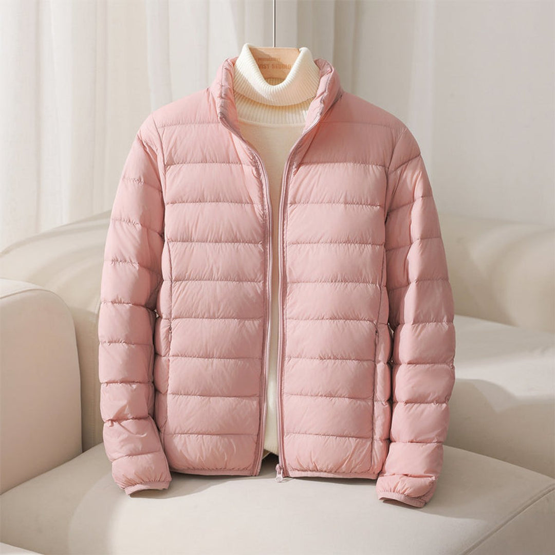 Women's Coat Lightweight Quilted Puffer Stand Collar Jacket - Pink
