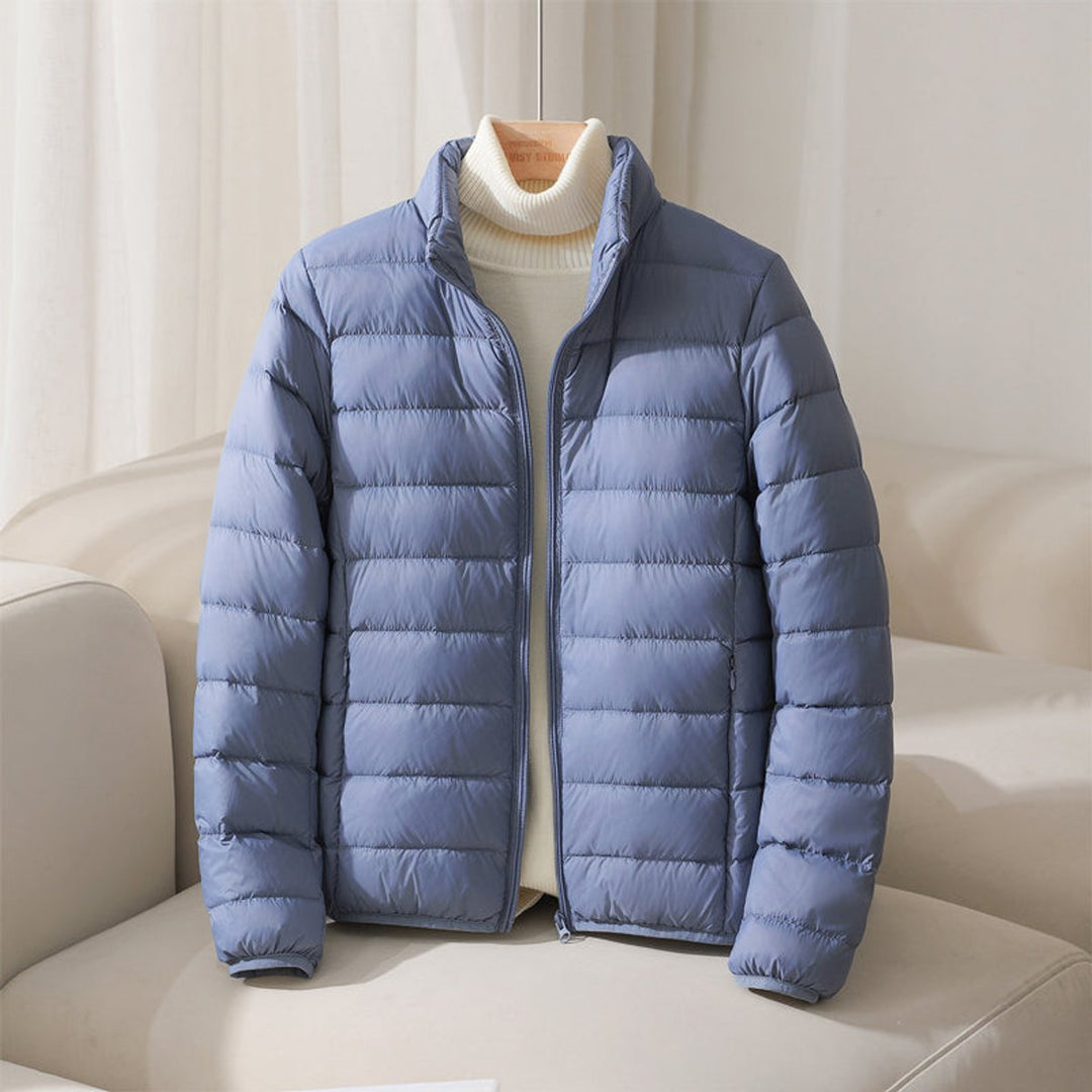 Women's Coat Lightweight Quilted Puffer Stand Collar Jacket - Blue
