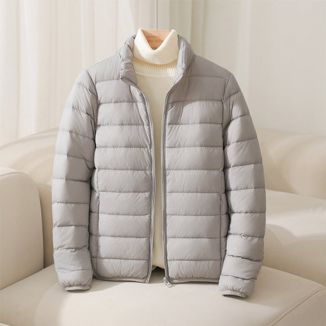 Women's Coat Lightweight Quilted Puffer Stand Collar Jacket - Grey