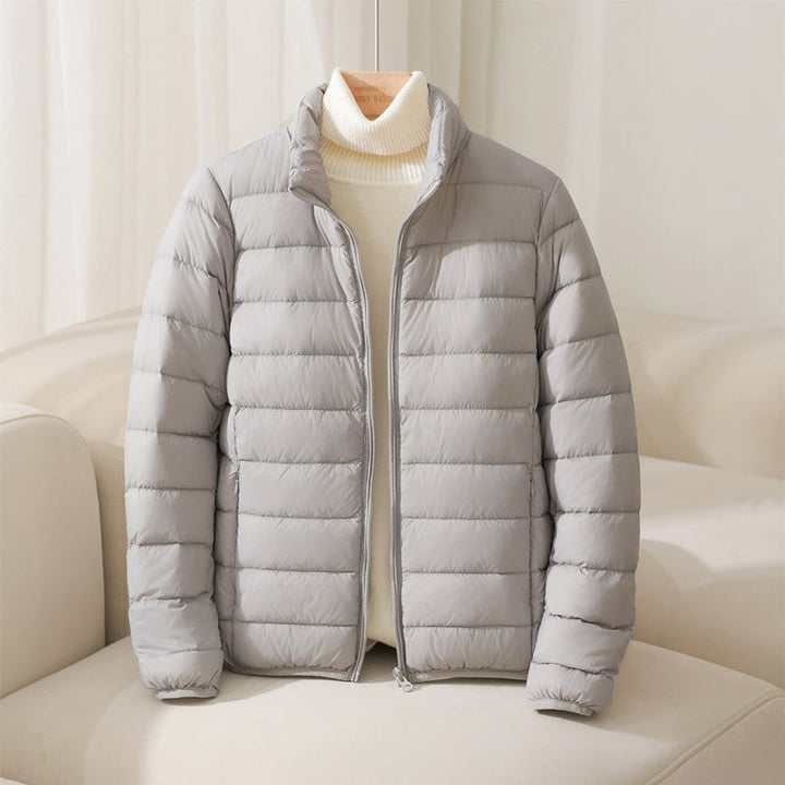Women's Coat Lightweight Quilted Puffer Stand Collar Jacket - Grey