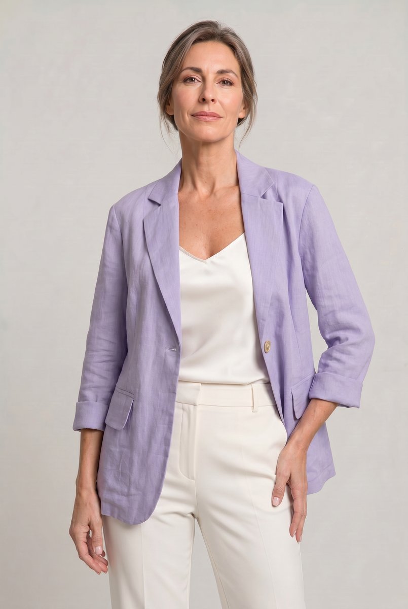 Women's Coat Style Lightweight Single-Button Relaxed Blazer - Purple